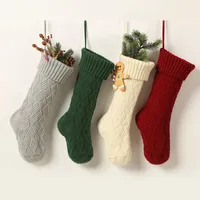 Christmas Decorations Year Xmas Tree Hanging Party Decor Knitting Diamond Pattern Santa Stocking Sock Gift Candy Bags1
