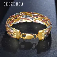 Italian 925 Sterling Silver Three Color Gold Plated Thread Weave Bracelets Fine Jewelry Women Trendy Valentine's Day Gift 220121