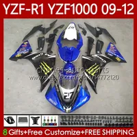 Kit de carrocería para Yamaha yzf-R1 YZF R1 Blue Black 1000 CC YZF-1000 09-12 Cuerpo 92NO.126 YZF1000 YZF R 1 2007 2010 2012 1000cc YZFR1 09 10 11 12 Fairing Cycleing