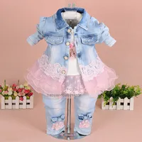 2017 spring baby girls clothing set 3 pcs set denim jacket + T shirt +pants baby girl clothes princess kids clothes sets