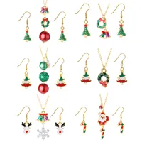 Weihnachtshalskette Ohrring Frauen Anzug Überzogene Gold Dame Santa Claus Schnee Baum Halsketten Ohrringe Drop Oil Jewelry Set 4 4lt J2