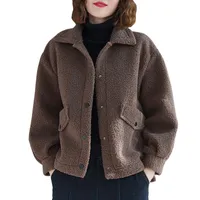 Vinterkvinnor Parkas Loose Fleece Jacket Coats Lantern ärmar Turn-Down Collar Asymmetrical Hem Design Casual Coat Outwear Mujer1