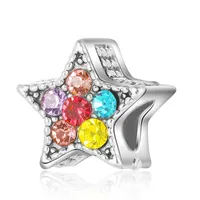 Fits Pandora Sterling Silver Bracelet 20pcs Rainbow Five-pointed Star Crystal Beads Spacer Charms For European Snake Charm Chain Fashion DIY Jewelry Wholesale
