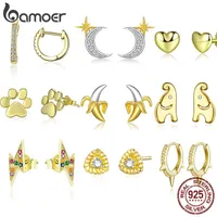 Stud Bamoer Real Gold Color Silver Oorbellen Voor Vrouwen Sterling 925 Sieraden Knoop Oor Pinnen Vrouwelijke Oorvorming 20211