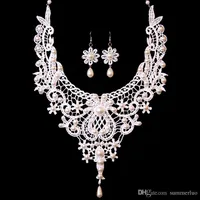 Koreanische Braut Party Accessoires Spitze Halskette und Ohrringe Schmuck Set Exquisite Perlen Anhänger Spitze Choker Halskette