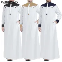 Incerun hombres musulmanes árabe islámico kaftan patchwork stand collar abaya manga larga moda arabia saudita hombres jubba thbeve plus size