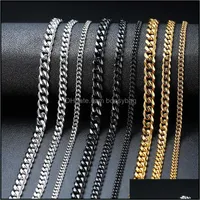 Pendant Necklaces & Pendants Jewelry Curb Cuban Link Chain Chokers Basic Punk Stainless Steel Necklace For Men Women Vintage Black Gold Tone