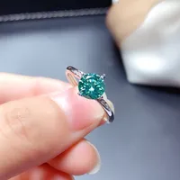 Blauer grüner Moissanite Ring 1ct VVS 6.5mm Labor Diamant Fine Schmuck mit Zertifikat Frauen Geburtstagsgeschenk Echt 925 Sterling Silber J0112