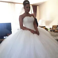 Nya Beaded Wedding Dresses Luxury Sweetheart Tulle Puffy Ball Gown Lace Up Bridal Gowns 2021 Vestidos de Mariage