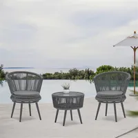 ABD Stok Modern Açık Bahçe Setleri Masa ve Sandalye Dokuma Kemer Halat Hasır El-Yapmak Dokuma Mobilya Döner 3 adet Rattan Sandalye577 V