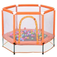 55 Inch Toddlers Trampoline with Safety Enclosure Net and Balls Indoor Outdoor Mini Trampoline for Kids Children USA Stock a33331O
