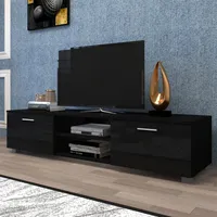 US Stock Home Furniture Black TV Stand for 70 Inch TV Stands, Media Console Entertainment Center Television Table, 2 Storage Cabinet with Open a56
