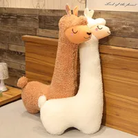 거대한 사랑스러운 알파카 플러시 장난감 일본 알파카 소프트 박제 귀여운 양 라마 동물 인형 수면 베개 홈 침대 장식 선물