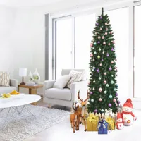 WACOの人工的なクリスマスツリー、7.5フィートのフル吹き松の木の先端ペンホルダー、簡単な組み立て折りたたみ式のスタンドお祝い装飾