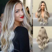Hair Synthetic Wigs Cosplay Henry Margu Long Ombre Brown Light Ash Platinum Blonde Wavy Wigs Cosplay Party Synthetic Wig for Women High Temperature Fibre 220225