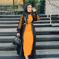 Abaya Dubai Kaftan Hijabイスラム教の服イスラム教徒キモノカーディガンCAFTAN ABAYASトルコ語シフォンラマダンEID