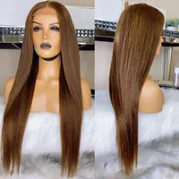 Lace Wigs Dark Brown Silky Straight 13x6 Front Human Hair With Baby PrePlucked 360 Frontal Remy Silk Top Full U Part