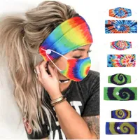 Tie-Dye-Haar-Band Masken Set Spiral-Muster-Knopf Anti-Leine-Haar-Gesichtsmaske Kopftuch Zubehör Bewegung Elastic Designer Stirnband KKA2093