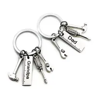 FREE SHIPPING 50pcs/lot New Stainless Steel Dad Tools Keychain Grandpa Hammer Screwdriver Keyring Father Day Gifts1