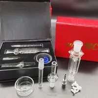 Glass Bong Micro NC Kit Nectar Collector Mini 10mm cachimbo de cachimbo com titânio Nail Cinzeiro Catcher Rig Rig Rig Dab Palha Pipe Boutique caixa Vermelho Opcional