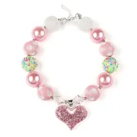 Pink Sweet Heart Chunky Necklace Kids girls lovely bubblegum beaded jewelry babies baby girl fashion accessories 0601968 425 K2