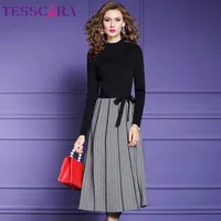 Tesscara 여성 가을 ​​겨울 우아한 스웨터 드레스 여성 디자이너 사무실 파티 가운 고품질 유명 인사 - 영감을받은 Vestidos 201008