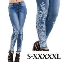 Stretch Embroidered Jeans For Women Elastic Flower Jeans Female Slim Denim Pants Pattern Jeans Pantalon Femme 220121