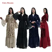 Etnik Giyim Açık Abaya Kimono Kadınlar Müslüman Elbise Dubai Kaftan Femme Türkiye Türk İslam Bangladeş Kaftan Sequins Hırka