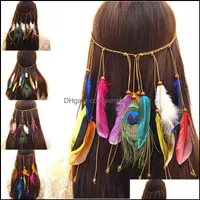 Other Hair Jewelry Hand Made Indian National Peacock Feather Hairbands Woman Bohemia Head Band Female Travel Tassel Accessory Drop Ship Deli