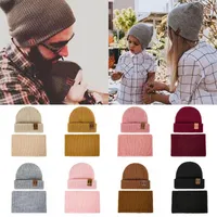 Wholesale-女性の秋冬帽子とスカーフセットニットビーニー帽子リングスカーフ子供ビーニー帽子男性の親子2個