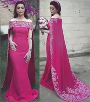 Arabic Aso Ebi Luxury Mermaid Prom Dresses With Long Wrap Muslim Lace Beaded Formal Party Evening Marriage Gown Robe De Soriee