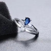 Mode kvinnor vatten droppe diamant krona ring silver justerbara ringar engagemang bröllopringar för kvinnor mode smycken kommer och sandig gåva