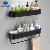Black   Matte Bathroom Shelf Shampoo Rack Kitchen Storage Holder Towel Bar Space Aluminum Kitchen Shelf Kmmoun 220120