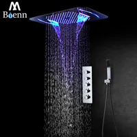 M Boenn Yağmur Duş Sistemleri LED Duş Başlığı Banyo Bataryası Termostatik Vana Banyo Mikser Dokunun Gömülü Tavan Duş Seti Krom LJ201211