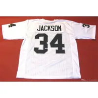 저렴한 레트로 #34 Bo Jackson Custom Mitchell Ness Jersey White Mens 스티칭 하이 엔드 크기 S-5XL 축구 유니폼 대학 탑
