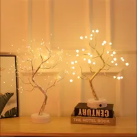 LED Copper Fil Night Light Tree Fairy Lights Home Decoration Lampes Nighting pour la chambre de table de chambre à coucher lampe USB et batterie