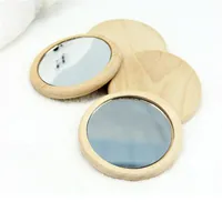 소형 천연 나무 핸드 미러 미니 라운드 화장품 거울 가벼운 편리한 포켓 거울 인기 장식 1 5YS G2