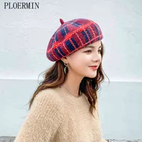 Ploermin шерсть старинные теплые шерстяные зимние женщины плед берет французский художник шапка шапка шапка для сладкой девушки подарок весна и осенние шляпы 220111