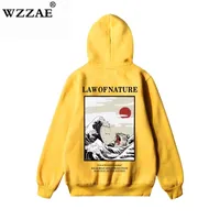 Wzzae japanische stickerei lustige katze welle gedruckt fleece hoodies winter japan stil hip hop beiläufige sweatshirts streetwear y201006