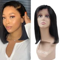 Brazilian Virgin Remy Short Bob Wigs Human Hair Lace Frontal Closure Peruvian With Side Parting Wholesale High quality 8-18 inch