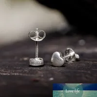 Fyla Mode 100% 925 Sterling Silver Petite Plain Love Heart Stud Earrings for Women Silver Small Earrings Fine Jewelry Brincos