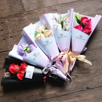 Alla hjärtans dag Tvål Rose Blomma Bröllopsförlovning Anniversary 3 Heads Soap Rose Flower Bouquet Carnation Mödrar / Lärare Daggåva
