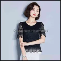 Womens Blouses & Shirts Clothing Apparel M-5Xl Plus Size Lace Tops Fashion Short Sleeve Summer Elegant Slim Tassel Shirt Women Df2613 Drop D
