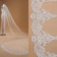 Voile Mariage 3 M One Layer Lace Appliqued Edge Wedding Veils White Ivory Chapel 길이 웨딩 베일 긴 신부 여성용 헤어 액세서리 Veu de Noiva