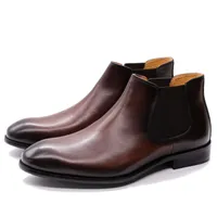 Sonbahar Kış Erkekler Çizmeler Hakiki Deri Erkek Ayak Bileği Çizmeler Yüksek Üst Lüks Elbise Ayakkabı Kahverengi Erkek Temel Çizmeler