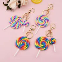 Keychains Simulation Rainbow Lollipop Keychain Girl Cute Candy Color Round Car Keyring Key Holder Resin Chain Kids Gift Llaveros1