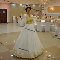 Traditionele Albanese Caftan Avondjurken Gouden Kant Robe de Soirée de Mariage Lange Mouwen Applique Prom Dress Vestidos Formale