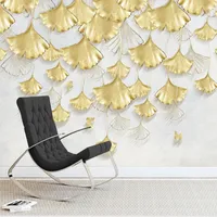 Нестандартный размер 3D стереоскопический Golden Leaf Гинкго Wall Art Mural Современная Гостиная Диван TV Фоновая Photo Paper Home Decor