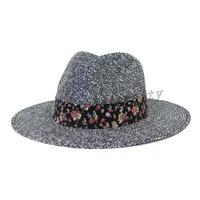 Sombrero de Panamá para mujer Amplia Flor de flores Impresión Sombrero de paja Protección UV Fedora Beach Sombreros