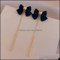 Stud Earrings Jewelry 2021 Black Bow Exquisite Autumn Winter Long Tassel Elegant For Women Girls Accessories Gift Drop Delivery Ikijh